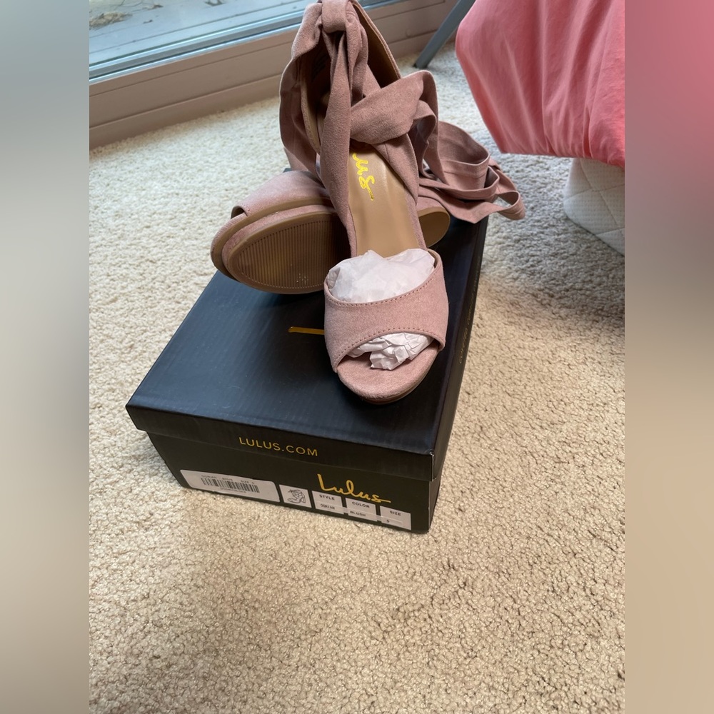 Lulus Dorian Blush Suede Lace-Up Platform Heels Size 5